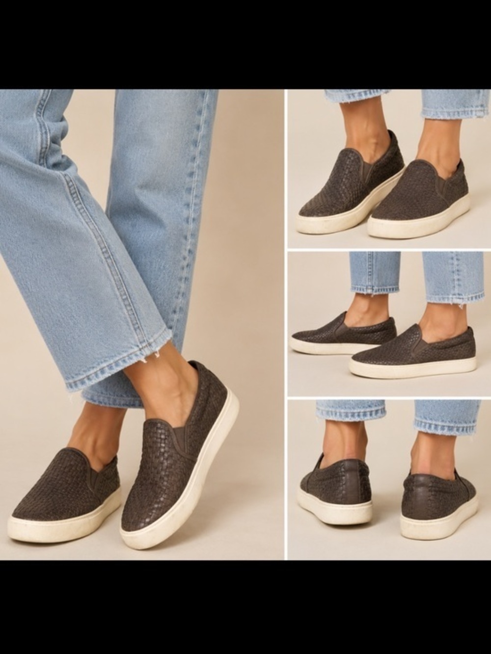 Vince Woven Leather Slip-On Sneakers Brown Size 9.5–10 Casual Luxury Shoes